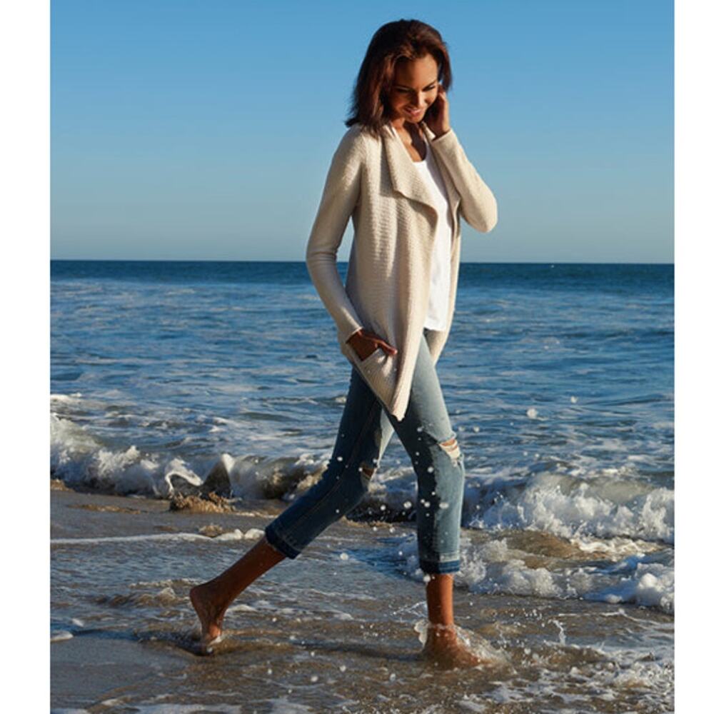 Barefoot Dreams Cozy Chic Lite Coastal Soft Knit Bisque Cardigan Sweater Medium - Picture 2 of 14